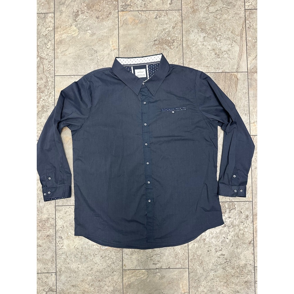 Mens Dark Blue Gray Craft + Flow Long Sleeve Button Up Shirt
